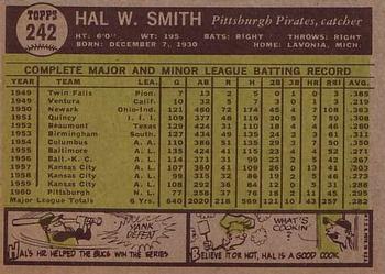 1961 Topps #242 Hal W. Smith Back