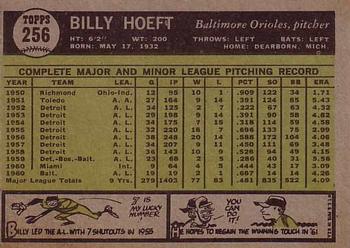 1961 Topps #256 Billy Hoeft Back