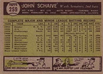 1961 Topps #259 John Schaive Back