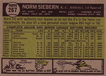 1961 Topps #267 Norm Siebern Back