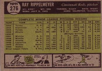 1961 Topps #276 Ray Rippelmeyer Back