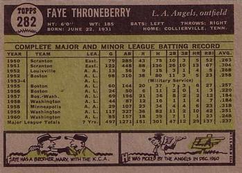 1961 Topps #282 Faye Throneberry Back
