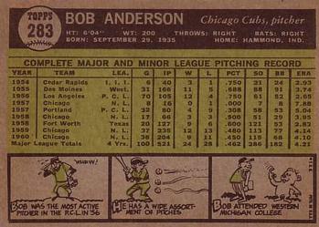 1961 Topps #283 Bob Anderson Back