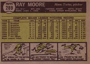 1961 Topps #289 Ray Moore Back