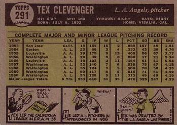 1961 Topps #291 Tex Clevenger Back