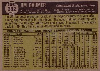 1961 Topps #292 Jim Baumer Back