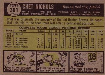 1961 Topps #301 Chet Nichols Back