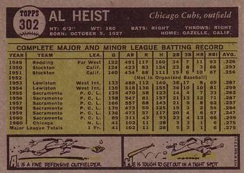 1961 Topps #302 Al Heist Back