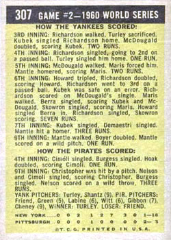 1961 Topps #307 1960 World Series Game #2 - Mantle Slams 2 Homers Back