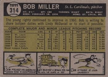 1961 Topps #314 Bob Miller Back