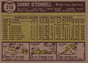 1961 Topps #318 Danny O'Connell Back