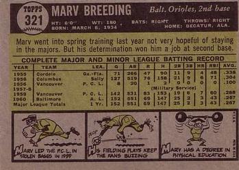 1961 Topps #321 Marv Breeding Back