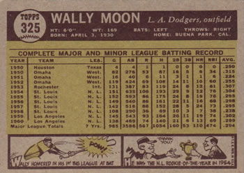 1961 Topps #325 Wally Moon Back
