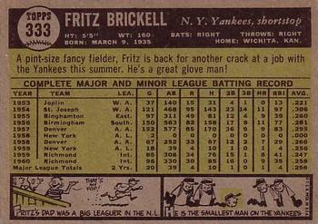 1961 Topps #333 Fritz Brickell Back