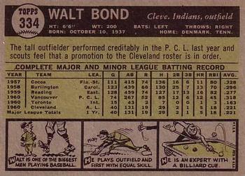 1961 Topps #334 Walt Bond Back