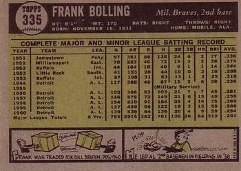 1961 Topps #335 Frank Bolling Back