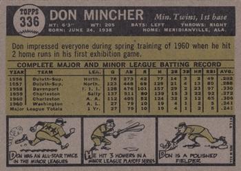 1961 Topps #336 Don Mincher Back