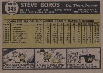 1961 Topps #348 Steve Boros Back