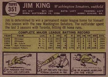 1961 Topps #351 Jim King Back