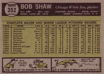 1961 Topps #352 Bob Shaw Back