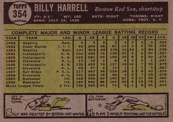 1961 Topps #354 Billy Harrell Back