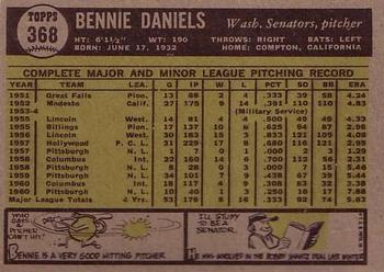 1961 Topps #368 Bennie Daniels Back