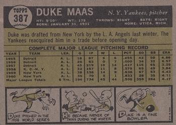 1961 Topps #387 Duke Maas Back
