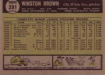 1961 Topps #391 Winston Brown Back