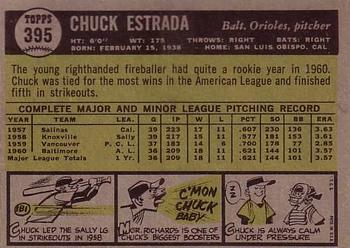1961 Topps #395 Chuck Estrada Back