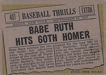 1961 Topps #401 Babe Ruth Back