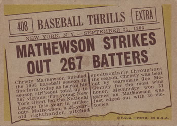 1961 Topps #408 Mathewson Strikes Out 267 Batters Back