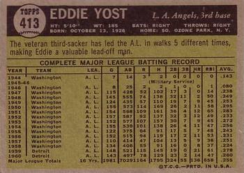 1961 Topps #413 Eddie Yost Back