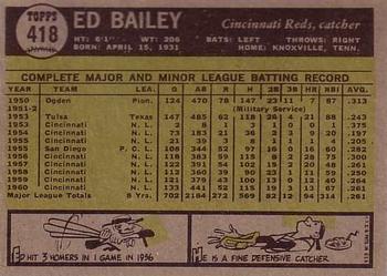 1961 Topps #418 Ed Bailey Back