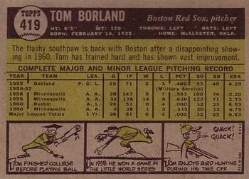 1961 Topps #419 Tom Borland Back