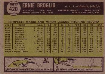 1961 Topps #420 Ernie Broglio Back