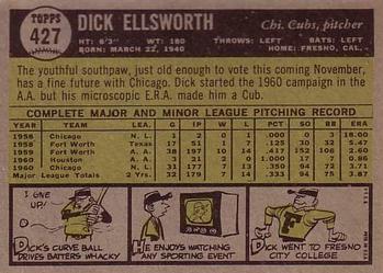 1961 Topps #427 Dick Ellsworth Back