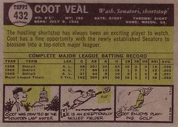 1961 Topps #432 Coot Veal Back