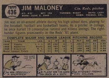 1961 Topps #436 Jim Maloney Back