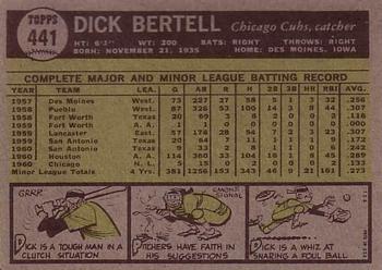 1961 Topps #441 Dick Bertell Back