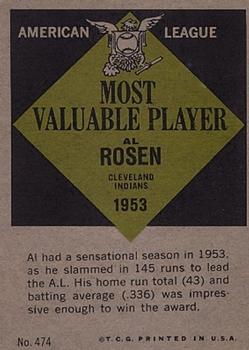 1961 Topps #474 Al Rosen Back
