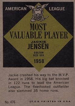 1961 Topps #476 Jackie Jensen Back