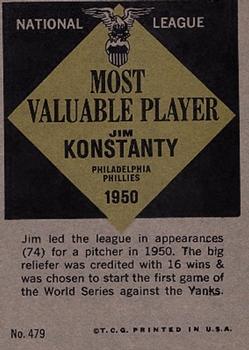 1961 Topps #479 Jim Konstanty Back