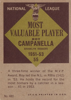 1961 Topps #480 Roy Campanella Back