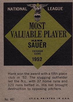 1961 Topps #481 Hank Sauer Back