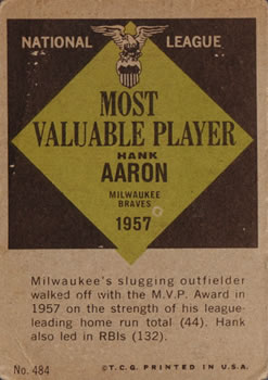 1961 Topps #484 Hank Aaron Back