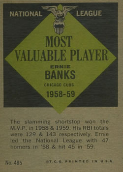 1961 Topps #485 Ernie Banks Back