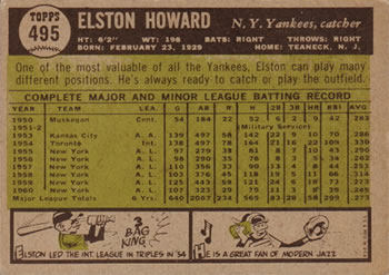 1961 Topps #495 Elston Howard Back