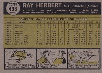 1961 Topps #498 Ray Herbert Back