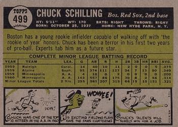 1961 Topps #499 Chuck Schilling Back