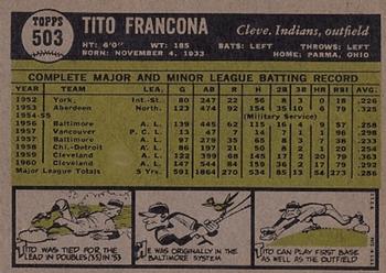 1961 Topps #503 Tito Francona Back